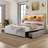 Bilal 51.2" King Size Bed Frame with Storage LED Bookcase Headboard&4 Storage Drawers,Distressed White-169725855-184046698
