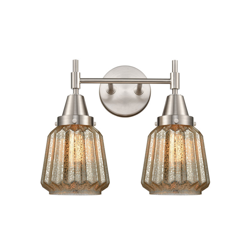 Éclairage pour meuble-lavabo à 2 lumières à intensité variable Gayle, Nickel satiné, Grainé, Ampoule DEL rétro 4 watts
