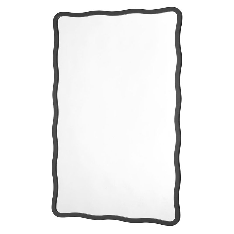 Brexten Flat Wall Mirror, 90cm H x 60cm W, Matte Black, Scalloped/Wavy/Rectangle