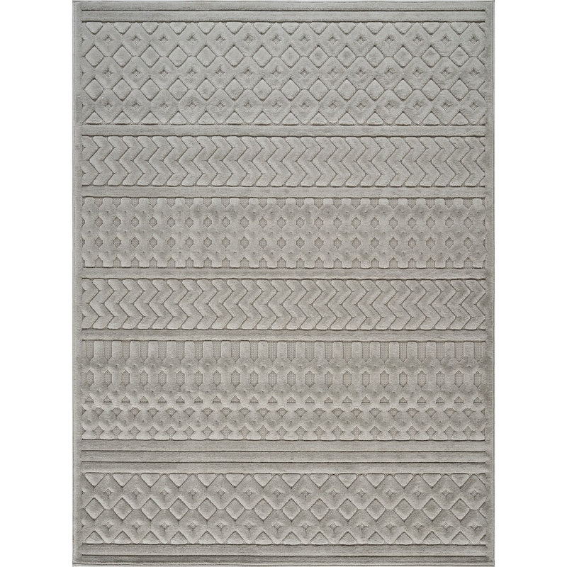Grey Modern Shaggy Outdoor Rug, Geometric Stain Resistant Easy to Clean Rug For Patio, Balcony, Decks & Garden