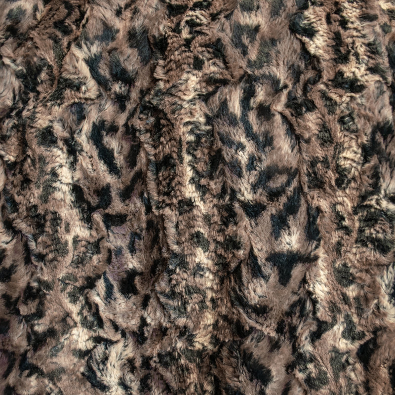 Couverture jetée double face en fausse fourrure peluche lynx noir et taupe Thomas Collection, tailles assorties