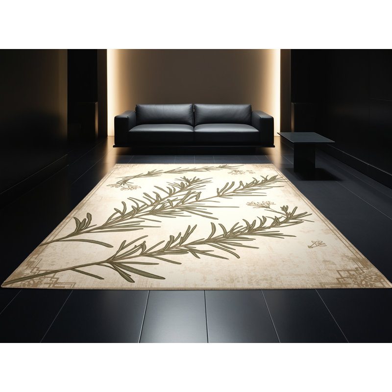 Machine Washable Oyan Rosemary Country Rustic Vintage Look Rug in Beige – Beige Binding, 5' Round