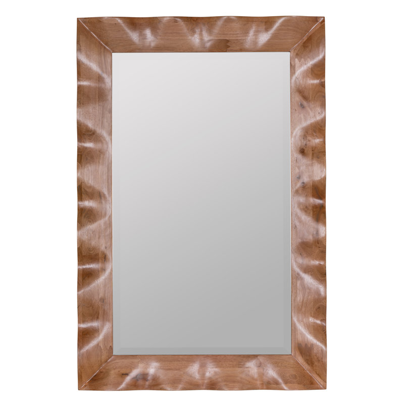 Shaya Rectangle Solid Wood Beveled Mirror, Brown