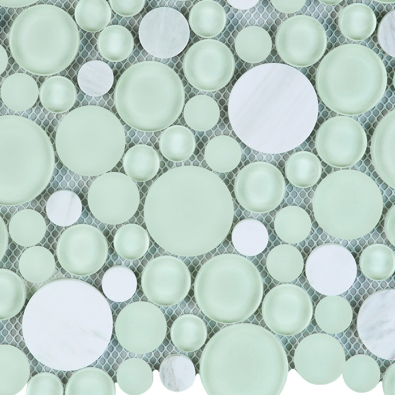 10.5" x 10.5" Bubble Art Random Marble Look Mosaic Wall Tile, Mint Green