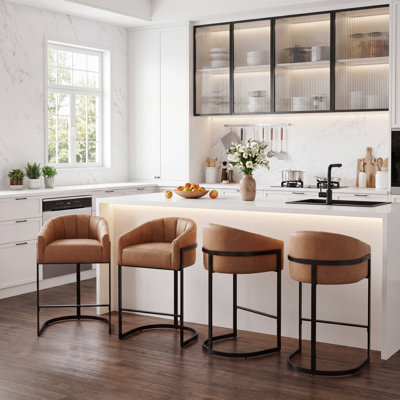 Sistrunk Modern Tufted Upholstered Bar Stools With Curved Back