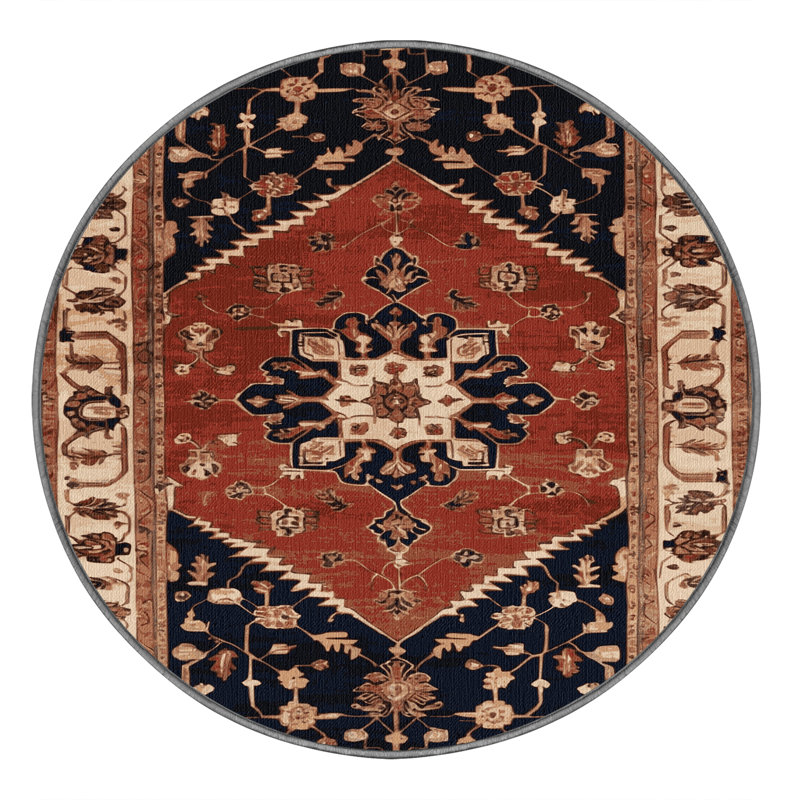 Machine Washable Persian Brown Area Rug, Round 8'