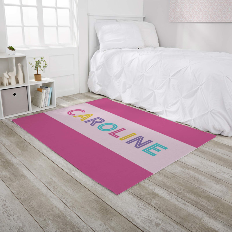 Tapis rayé rose tissé à la main, Rectangle 4 pi x 5 pi
