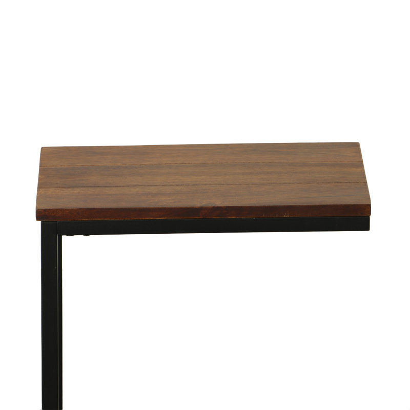 Petite table d'appoint moderne noire de 10 po de largeur avec un design en forme de C peu encombrant, Noir, Châtaigne