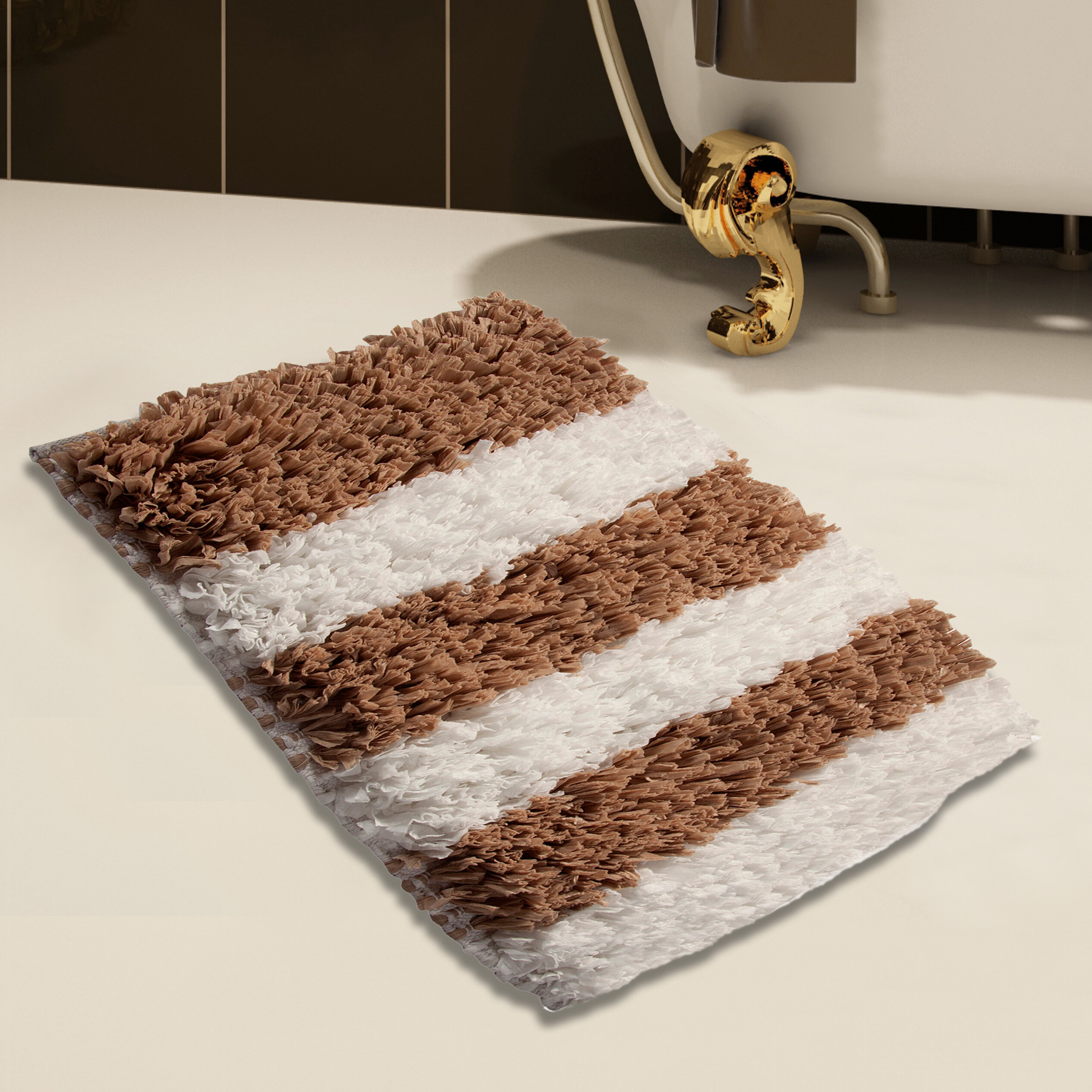 Cervantes Rectangular 100% Cotton Non-Slip Striped 2 Piece Bath Rug Set Red Barrel Studio Color: Gray/Blush