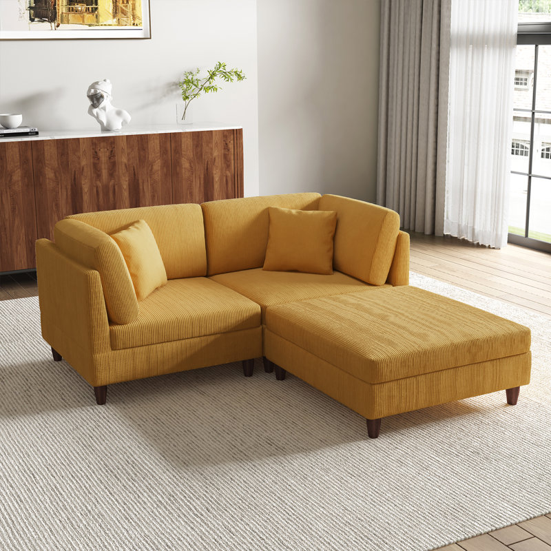 2 Seater Corduroy Corner Sofa , Orange Corduroy