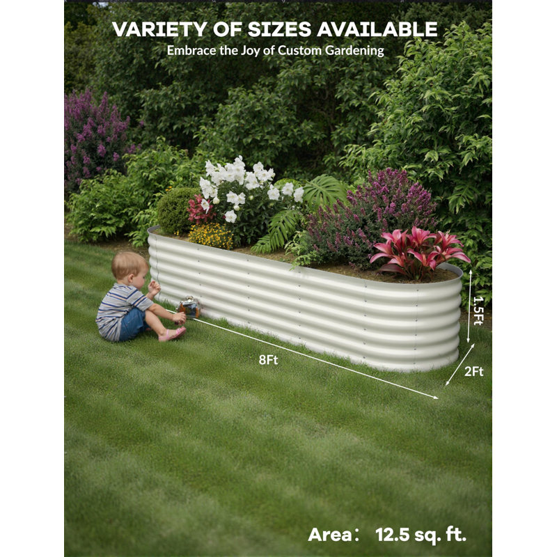 Metal Raised Garden Bed, 45cm H x  240cm W x 60cm D, Beige