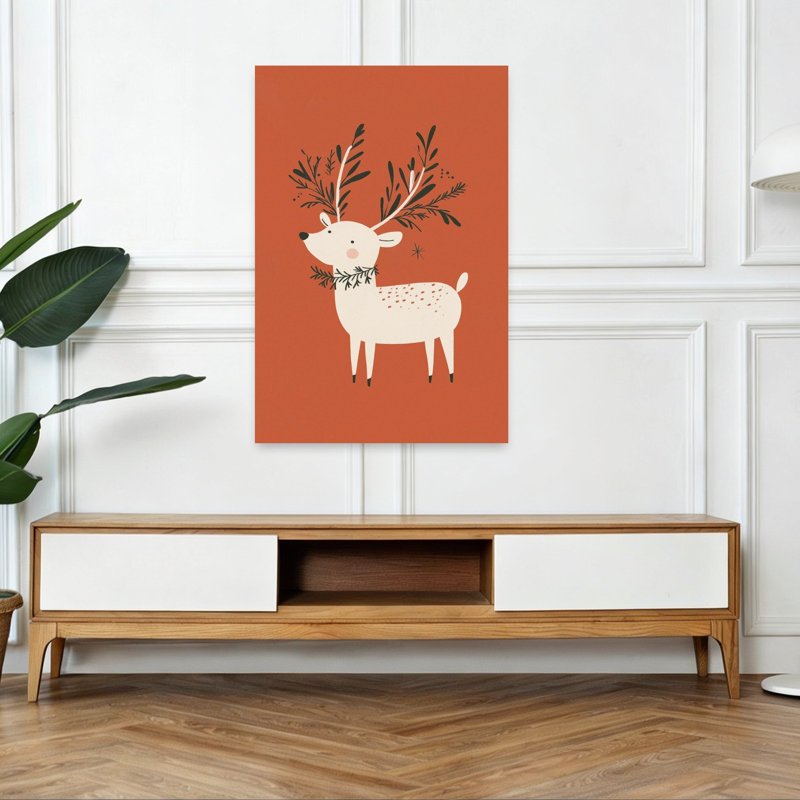 Whimsical Holiday Deer Whimsical Abstract Contemporary Deer Forest Nature Wall Art Print by Mathieu - Wrapped Canvas Print