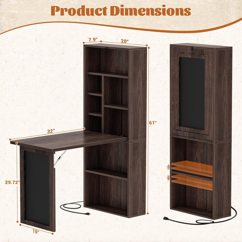Petit bureau pliant avec prises électriques, table de bricolage escamotable.