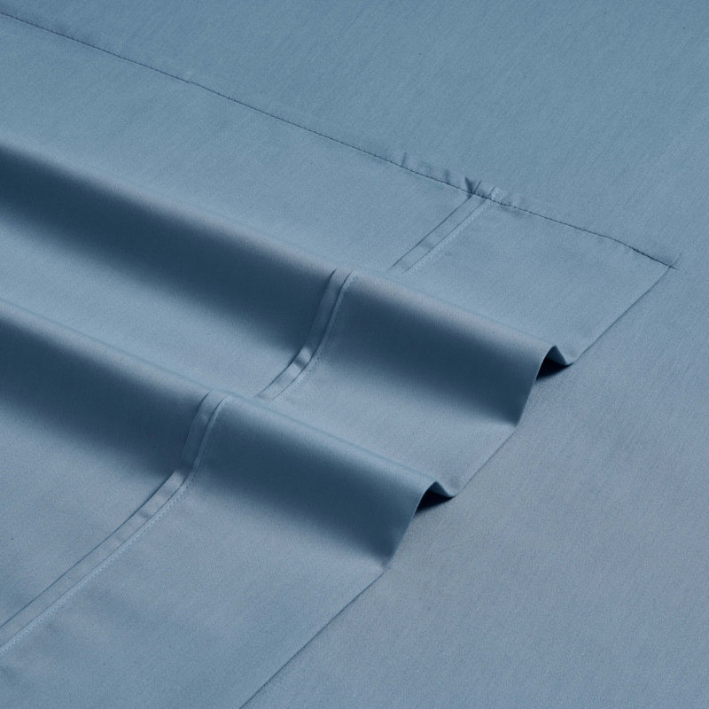 Ensemble de draps en mélange de coton 1500 fils Superior, Ensemble de draps pour grand lit avec 2 taies d'or, Bleu