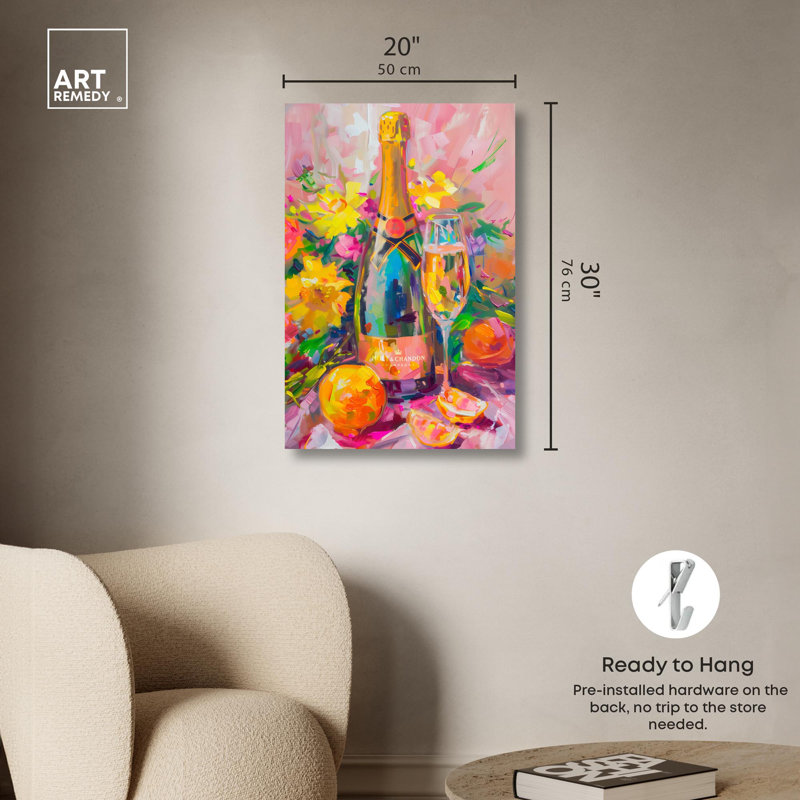 «Champagne and Citrus Canvas Drinks and Spirits», art mural par Art Remedy, Toile tendue, H 30 po x l 20 po