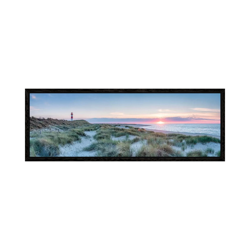 Sunset At The Dune Beach, Sylt, Schleswig-Holstein, Germany by Jan Becke - Panoramic Print on Canvas, Black Framed Canvas