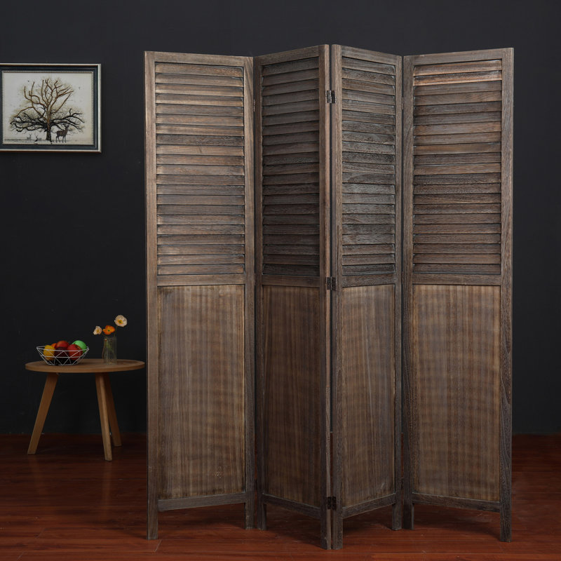 Cloison 4 panneaux Rustic Shutter, Brun antique