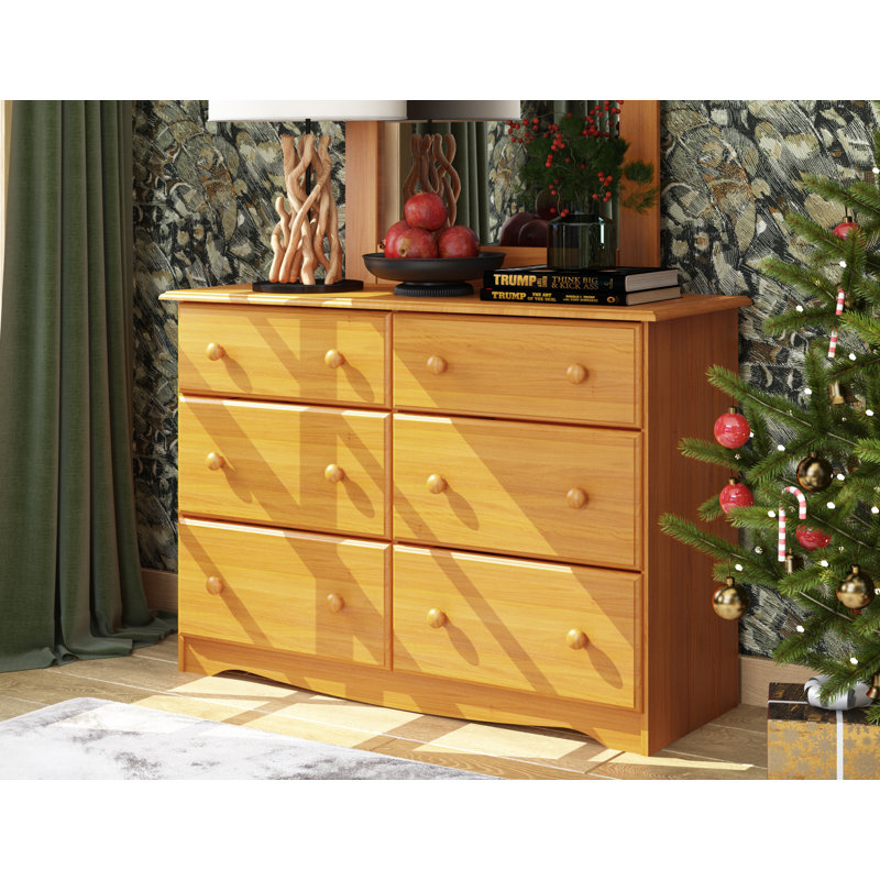 Commode double 6 tiroirs Genai, Miel et pin