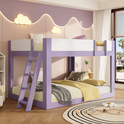 Lit superposé bas, lit superposé convertible en bois avec échelle réversible et garde-corps de sécurité