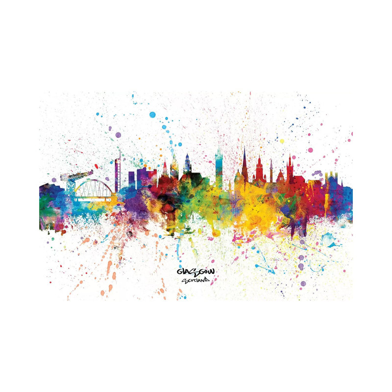 Glasgow Scotland Skyline Splash by Michael Tompsett - Wrapped Canvas Print, 20.32cm H x 20.32cm W