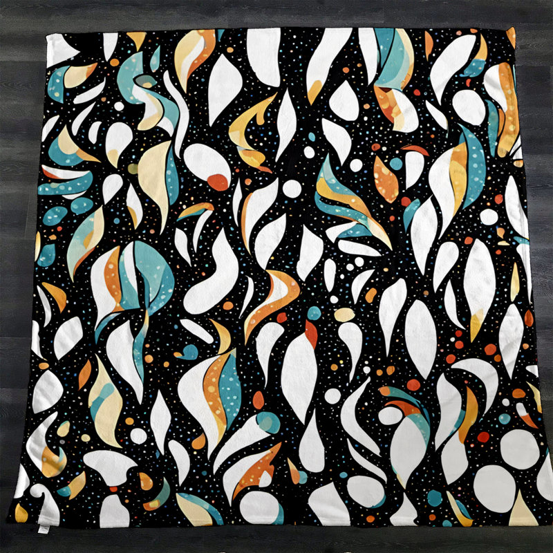 Jeté Richart, L 68 po x L 80 po, Abstrait / pois, Noir / blanc / orange / bleu
