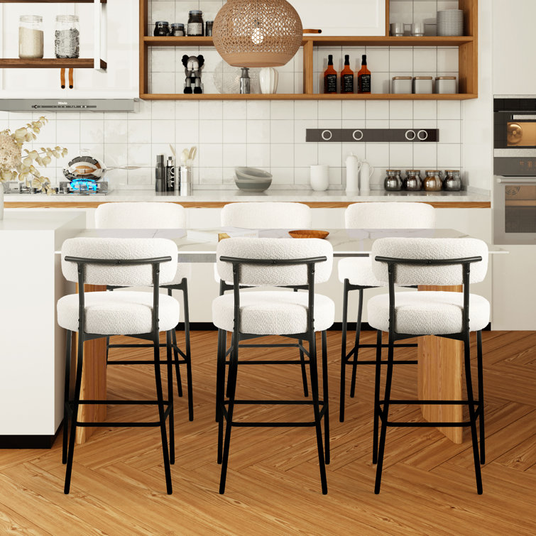 Bar Stools Set of 3, Counter Height Bar Stools with Back and Metal Legs, High Top Island Chairs with Footrest, Sherpa Tall Kitchen Bar Chair Boucle