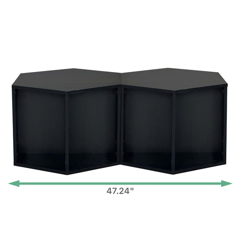 Hexagonal Coffee Table Side Table Nightstand, 1PC/Set Of 2, 8.27" H x 26.77" L x 23.62" W, Black/Brown