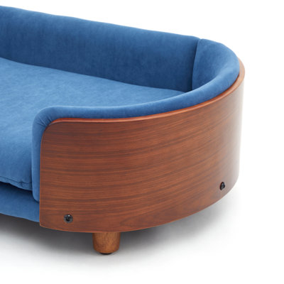 Luxury Solid Wood Dog Bed with Memory Foam Legs and Curved Wooden Backrest