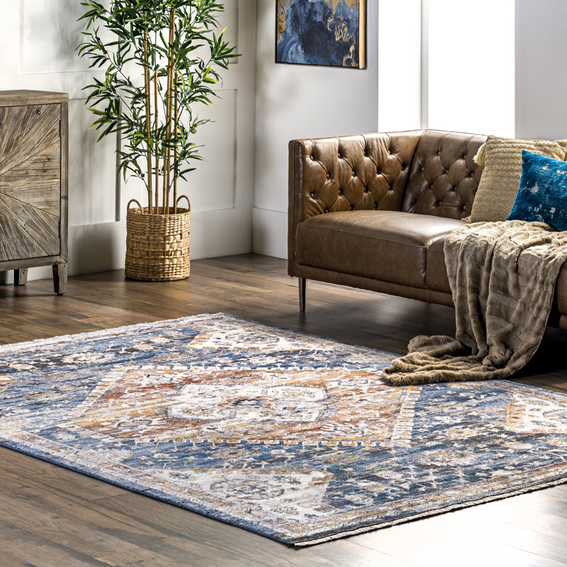 Oriental Blue/Beige Area Rug, Rectangle 4' x 6'