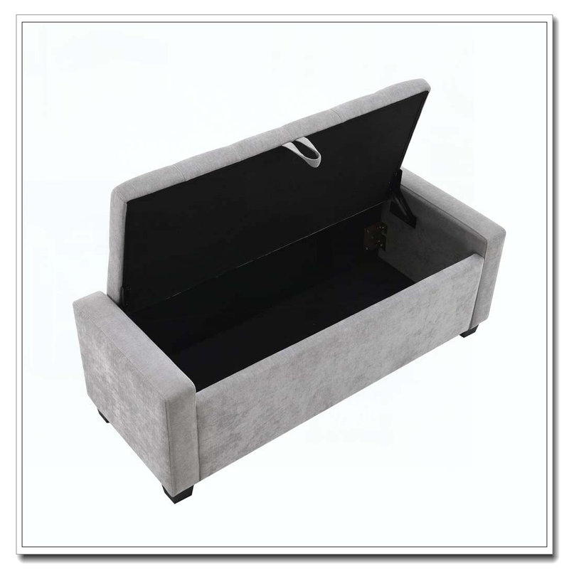 Repose-pieds 48 po avec rangement, banc de rangement pour repose-pieds, Gris clair