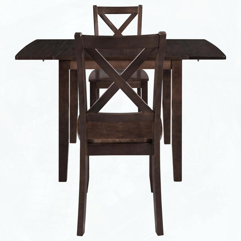Wood Drop Leaf Dining Table Set with X-back Chairs, Espresso