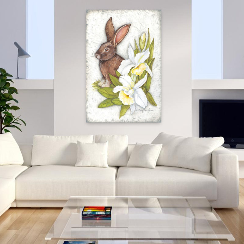 Iris, fleur de lapin jonquille contemporain, H 48 po x l 32 po