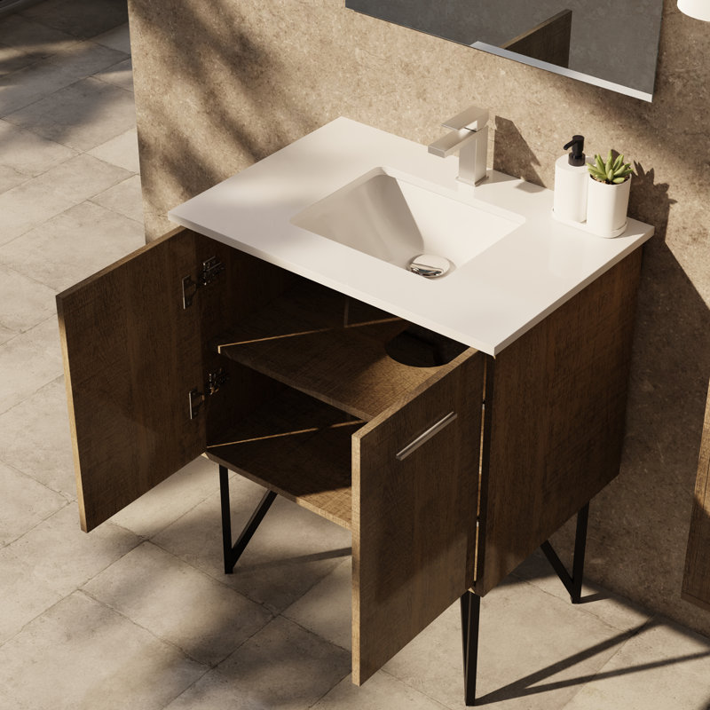 Ensemble de meuble-lavabo en métal l 30 po x P 20 po Lancy, Marbre de culture blanc