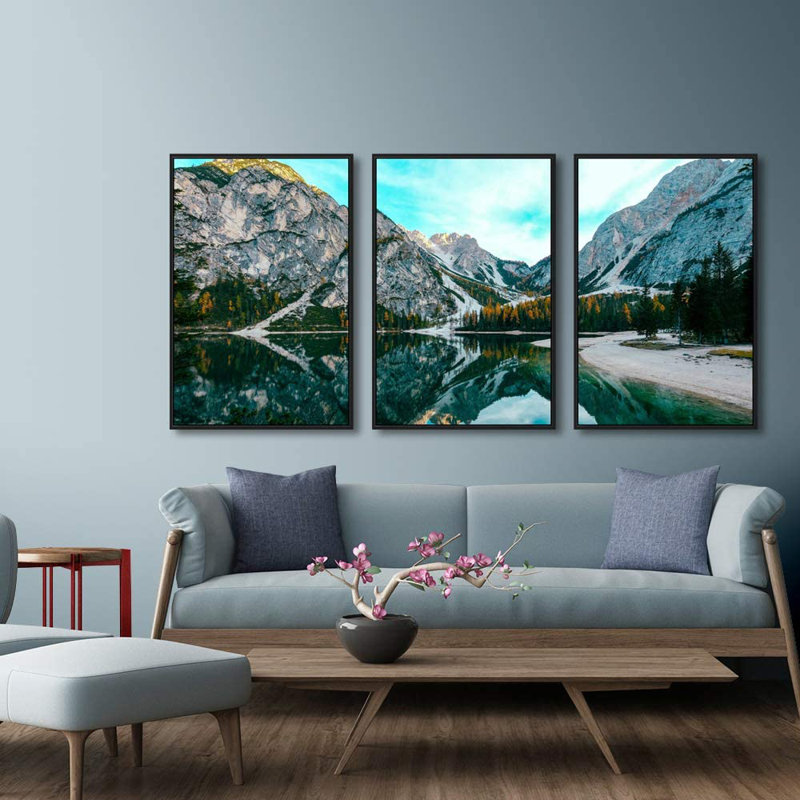 Nature paysage, art mural sur toile encadré pour le salon et la chambre à coucher, L 48 po x H 24 po, Cadre noir