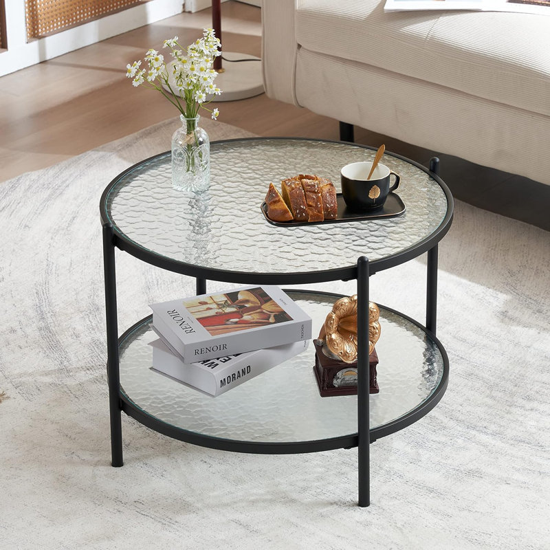 25,6 po Petite table basse ronde en verre ondulé, Noir/transparent