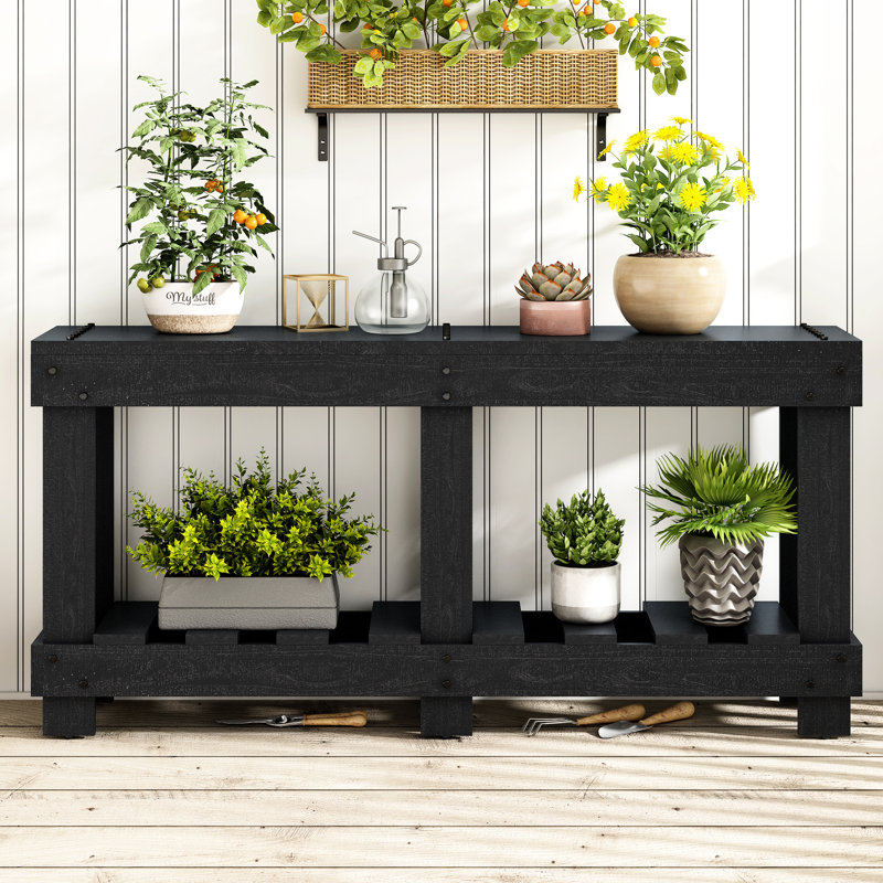 62.9" U-Style Vintage Living Room Side Table - Solid Construction, 6 Legs, 4.5" Thick Desktop, Rivet Decoration, Shelf Storage Entryway With 62.9-Inch Wide Surface Fir Wood, 4.5-Inch Top, Metal