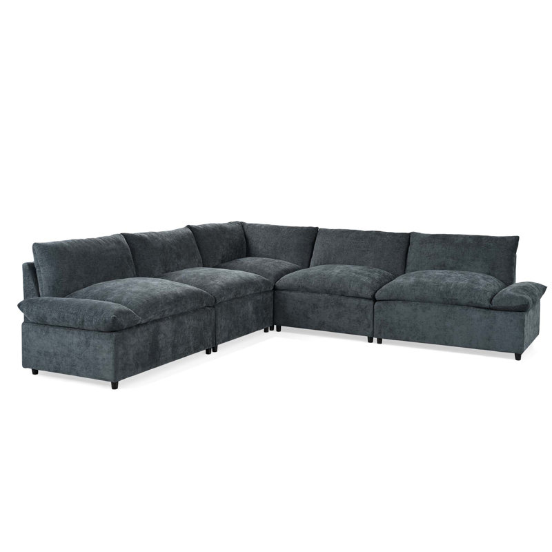 Canapé modulaire 115,5 po gris foncé modulaire avec revêtement en polyester durable, coussins moelleux, compartiments de rangement cachés et conception polyvalente pour le salon, le salon ou le bureau