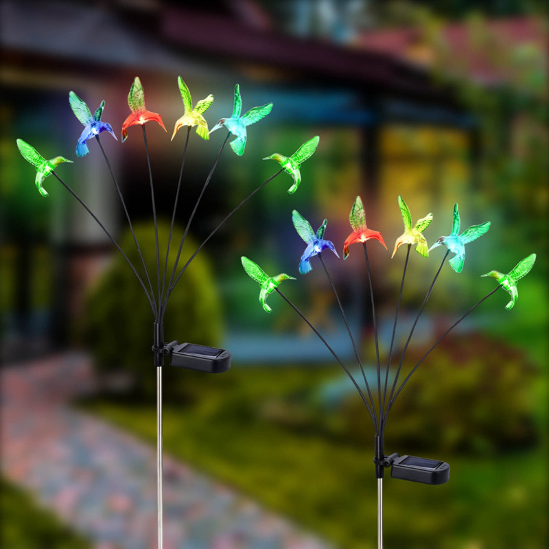 Décoration de jardin solaire solaire imperméable à colibri multicolore
