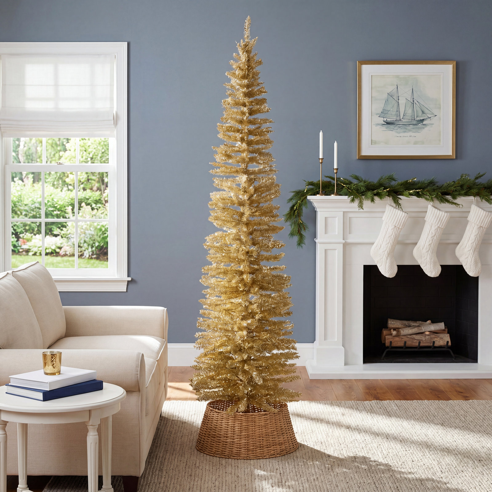 National Tree Company Champagne Gold Tinsel Tree, 7' H