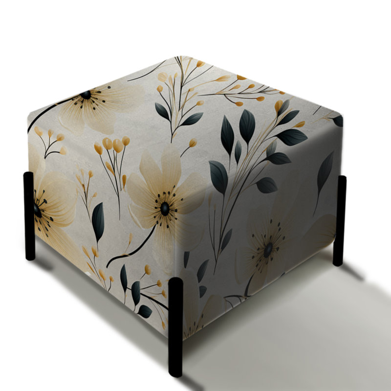 Minimalisme avec motif de fleurs noires et beiges - repose-pieds carré floral