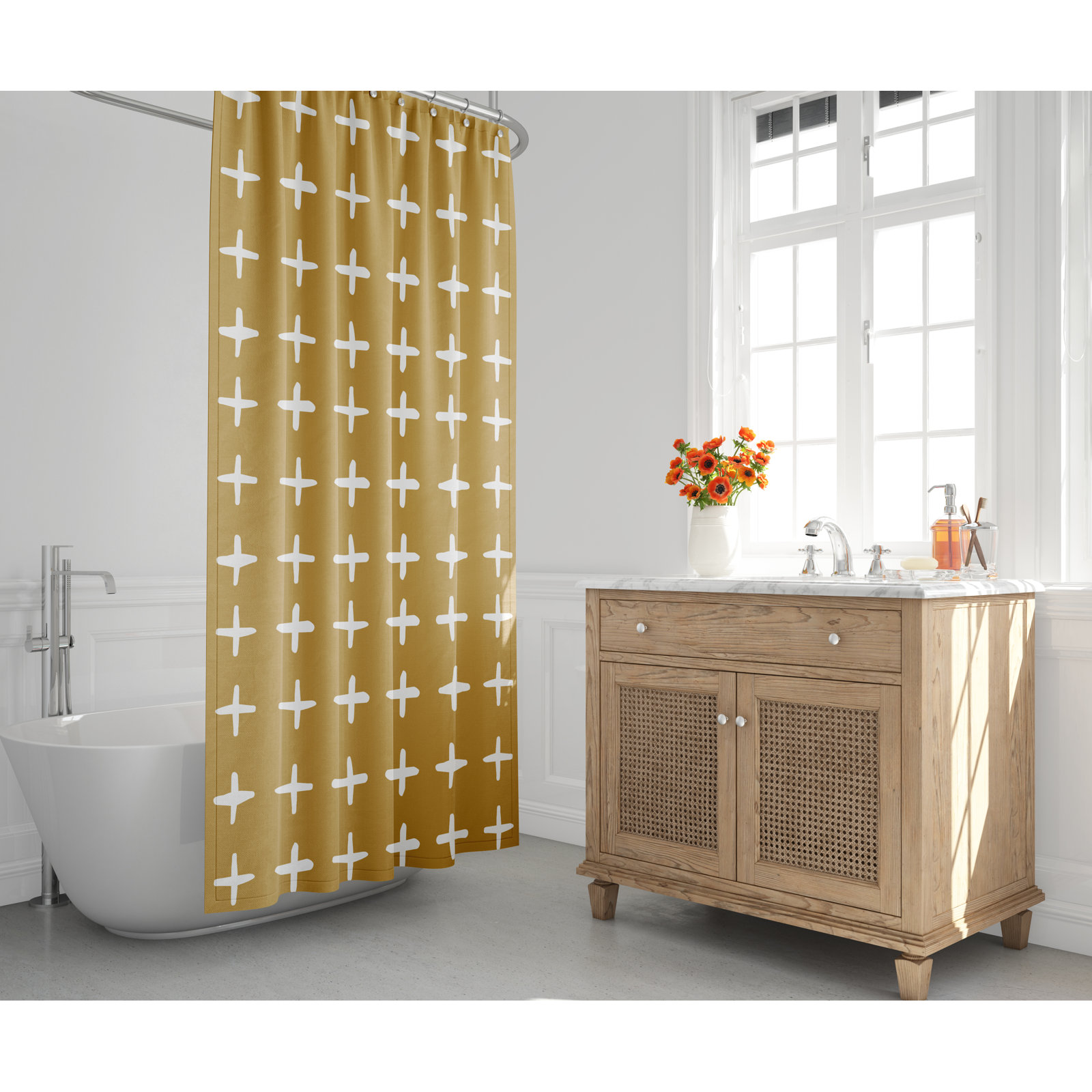 Polyester Shower Curtain, Mustard/White