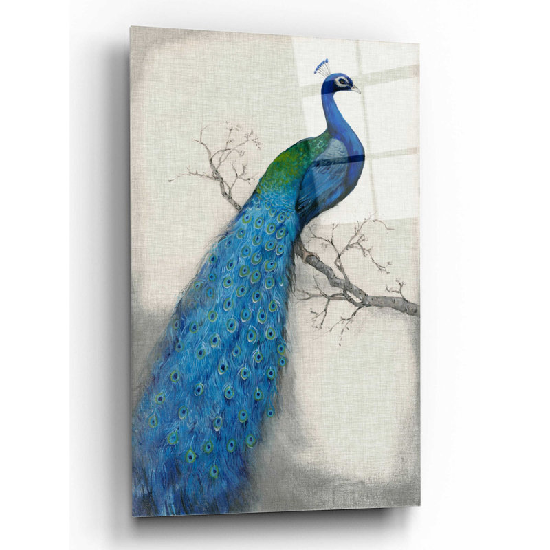 «Peacock Blue I» par Tim O'Toole, art mural en verre acrylique, H 24 po x l 16 po x P 0,2 po