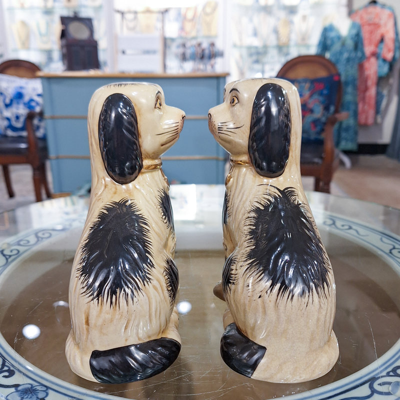 Staffordshire Style Black Dog Figurines Pair