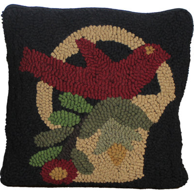 Black Wool Hooked Reversible Throw Pillow