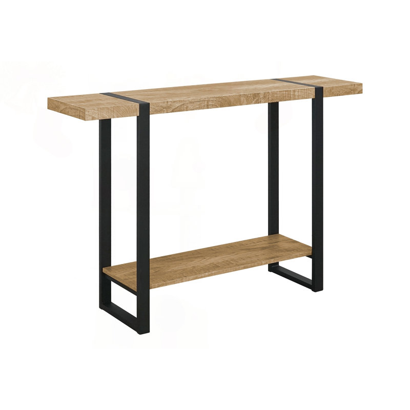 Table d'appoint contemporaine avec stratifié aspect bois de manguier et pieds en métal noir