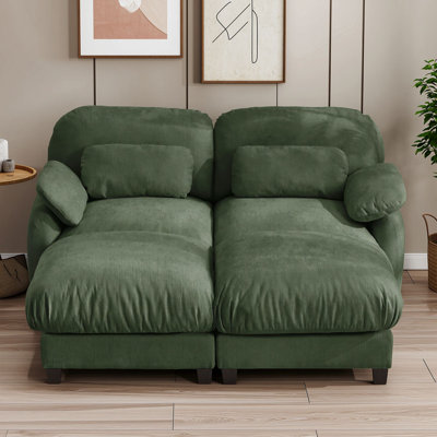 2-Seater Modular Sofa with Removable Ottoman, Deep Seats and Lumbar Pillows for Living Rooms