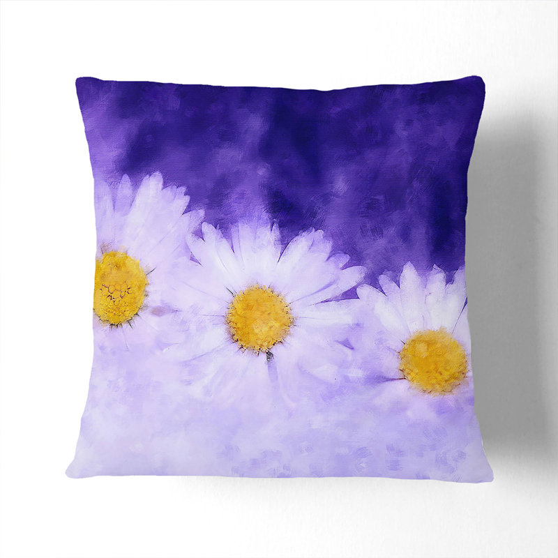 Three White Daisies Scatter Cushion with Filling, 55cm H x 55cm W x 20cm D