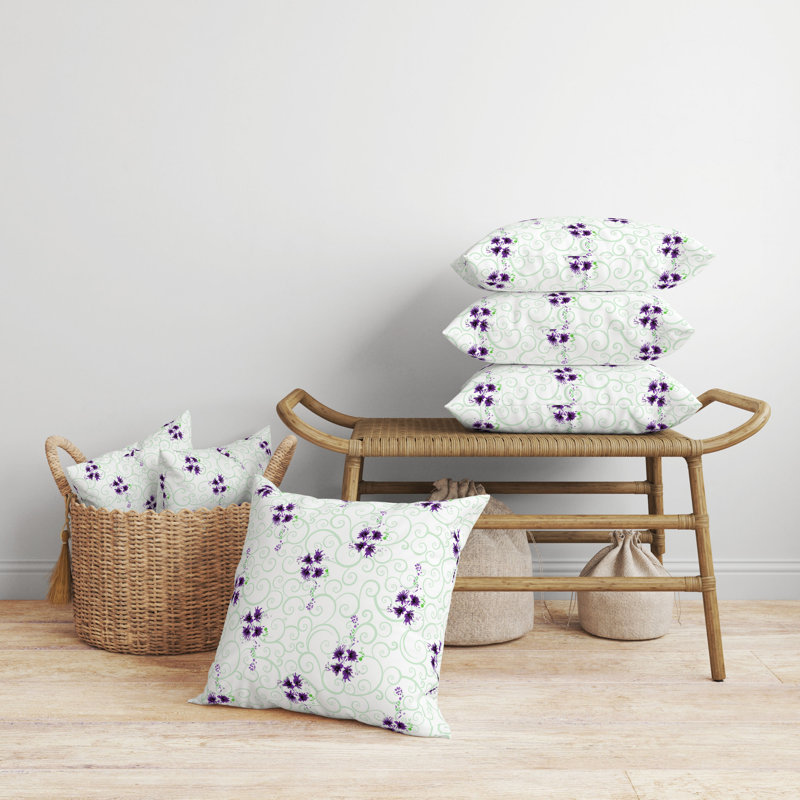 Indoor / Outdoor Floral Square Cushion, Green/Violet , 46cm H x 46cm W
