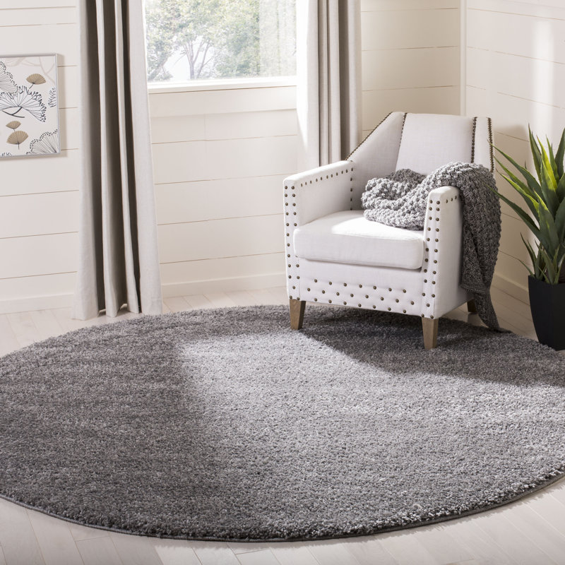 Tapis de couleur unie à poils longs Zulema Solo Performance 100, Rond 6 pi 7 po