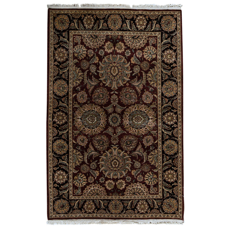 Tapis vin / noir / ivoire noué à la main de haute qualité